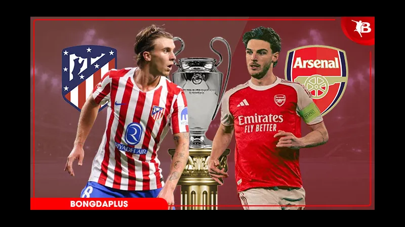 Cầu thủ Atletico Madrid và Arsenal tranh chấp trên sân Cầu thủ Atletico Madrid và Arsenal tranh chấp trên sân