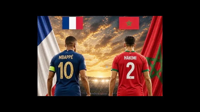 Cầu thủ Pháp và Morocco tranh chấp quả bóng trên sân Cầu thủ Pháp và Morocco tranh chấp quả bóng trên sân